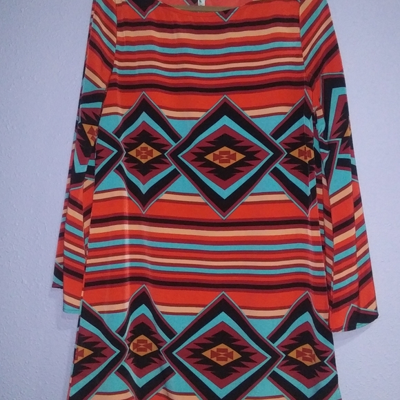 Southwest Pattern Bell Sleeve Auditions Dress Lrg - Picture 2 of 6